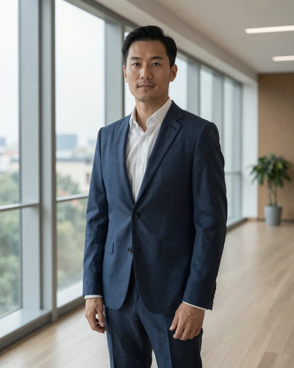 Successful man in a tailored suit in a modern office
