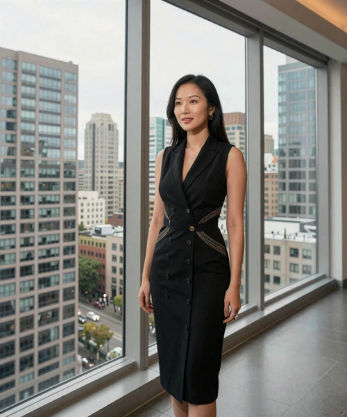 Elegant woman in a modern Seattle high-rise condo