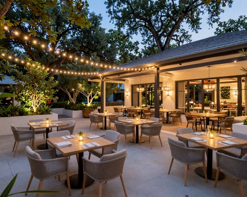 Elegant outdoor patio dining at a luxury Hyde Park Village restaurant in Tampa