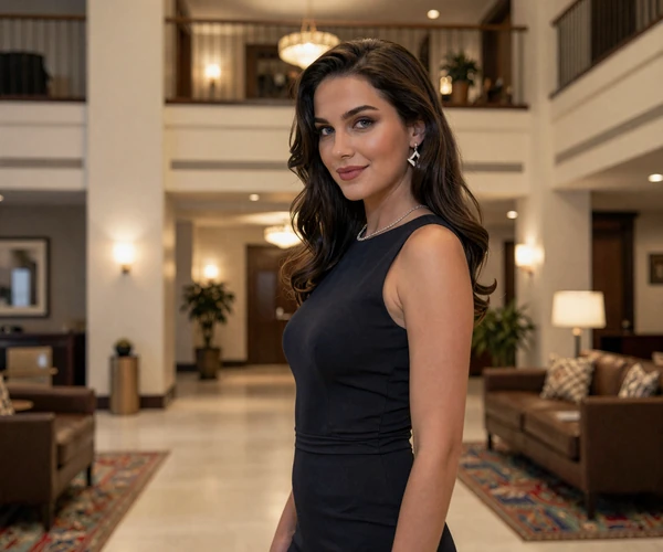 Elegant woman in a luxury Nashville hotel lobby