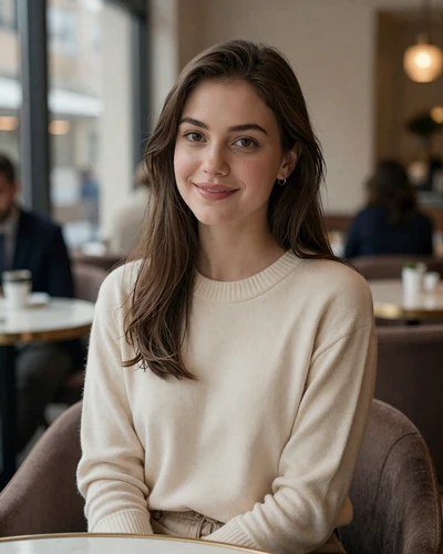 Hannah, 23, from Columbus in a luxury cafe setting