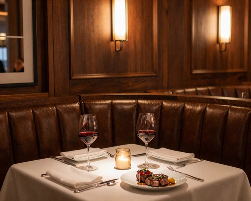 Candlelit table at a luxury Buckhead steakhouse for a date night