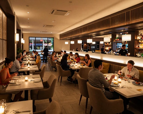 Vibrant upscale dinner scene at a premium Orlando steakhouse on Restaurant Row
