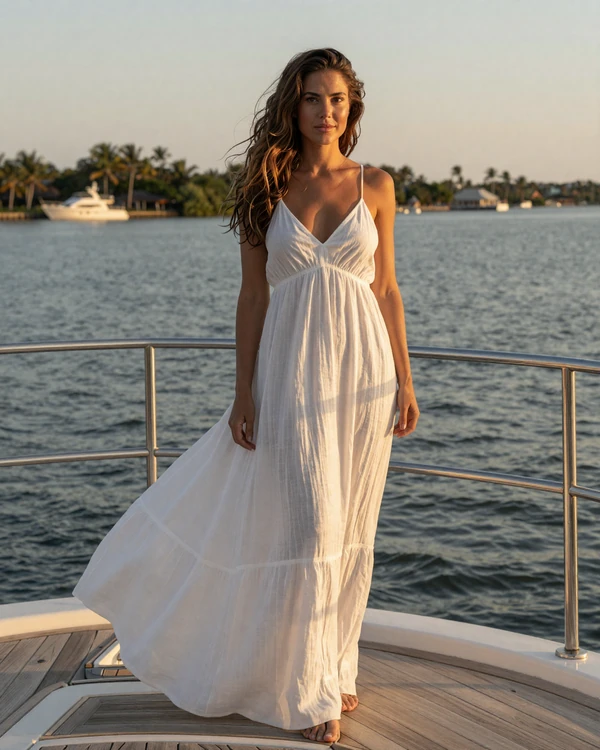 Elegant woman enjoying a sunset yacht deck on Tampa Bay